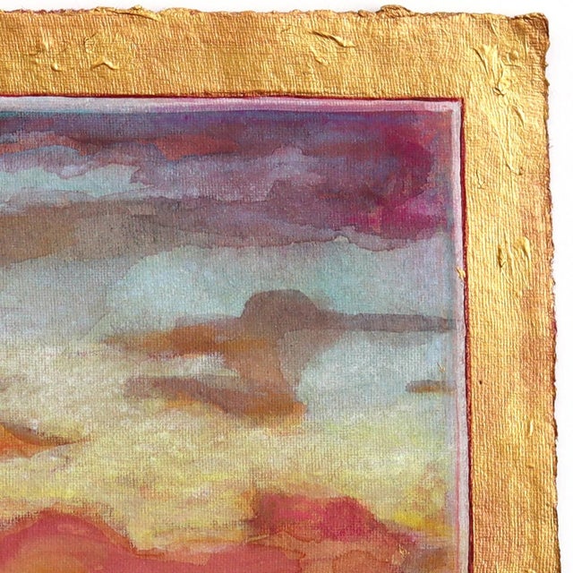 2020s Tequila Sunrise - Original Warm Landscape Gold Multicolor Abstract Mixed Media Work on Handmade Paper by Michaela Jean For Sale - Image 5 of 7