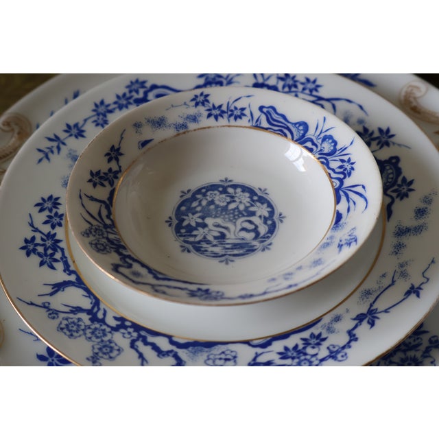 Antique Haviland Limoges Blue & White Gilt Dinnerware Service, 48 Pieces For Sale - Image 10 of 18