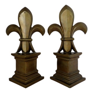 Brass Fleur De Lis Bookends, a Pair For Sale