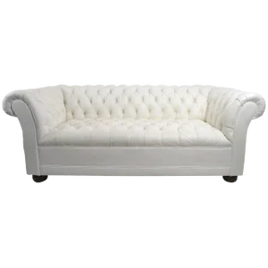 Chesterfield Sofa in White Vinyl Upholstery