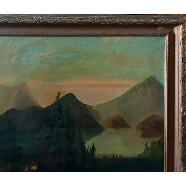 Early 20th Century Antique Landscape Painting - Atmospheric Mountains Around a Camp For Sale - Image 5 of 13