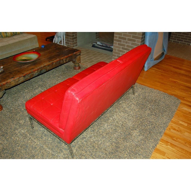 Florence Knoll Knoll Tufted Leather Slipper Sofa With Label in Lipstick Red For Sale - Image 4 of 9