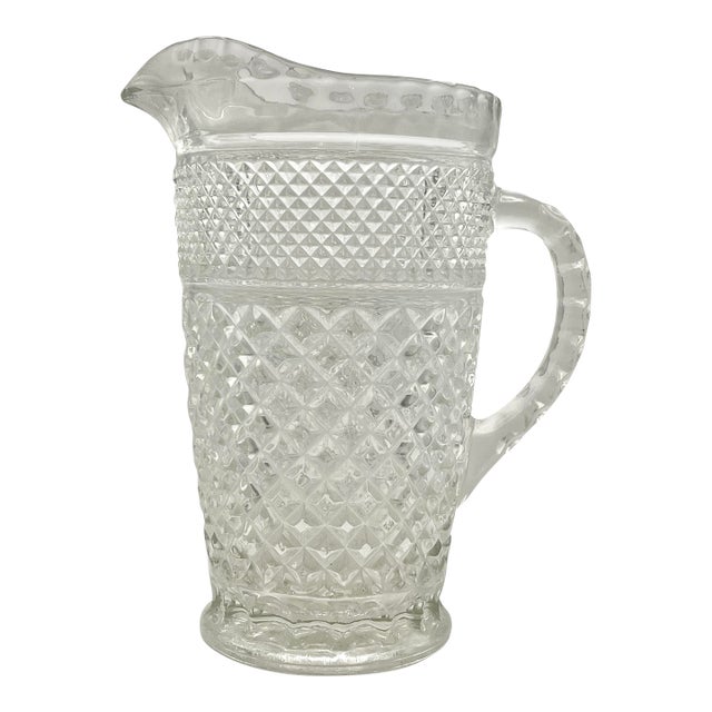 Vintage Latticework Pressed Glass Pitcher For Sale