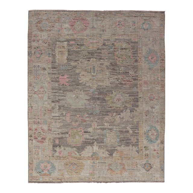 Modern Oushak Rug by Keivan Woven Arts in Large Floral Design For Sale