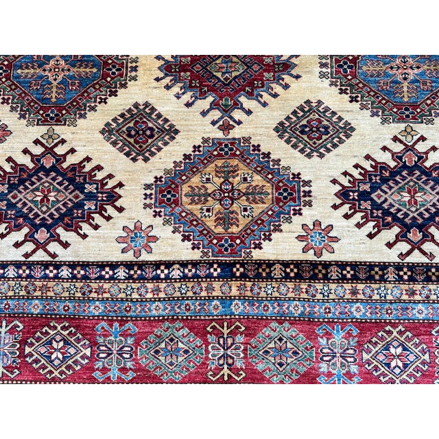 Cream Hand-Knotted Afghan Kazak Wool Area Rug - 8'10" X 11'10" For Sale - Image 8 of 15