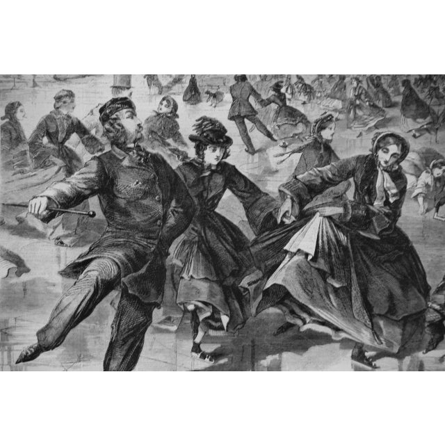 Traditional "Skating on Ladies' Pond Central Park": Winslow Homer 19th C. Woodcut Engraving, 1860 For Sale - Image 3 of 12