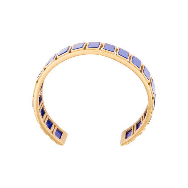 Line Vautrin Tory Burch Rectangular Resin Cuff Gold Plated One Size Talosel Style For Sale - Image 4 of 8