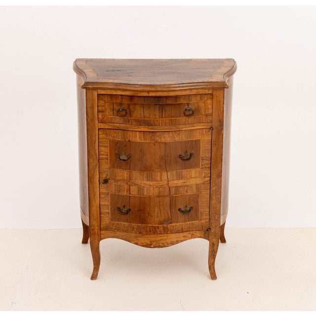 Italian Walnut Serpentine Commode, with single drawer above cabinet on four cabriole legs, stamped "Made in Italy" to...