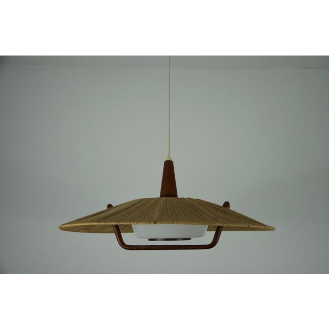 Mid-Century Teak and Cord Shade Hanging Lamp attributed to Temde, 1960 For Sale - Image 10 of 18