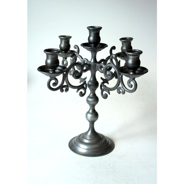 1950s Vintage - heavy pewter candelabra with 5 arms, marked, in good used vintage condition weight 1,96 kg !!