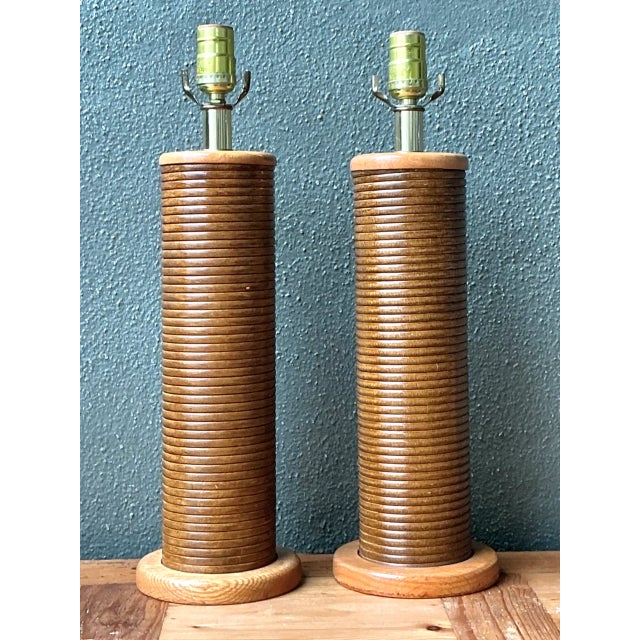 Vintage Pencil Reed Cylinder Lamps - A Pair For Sale - Image 4 of 12