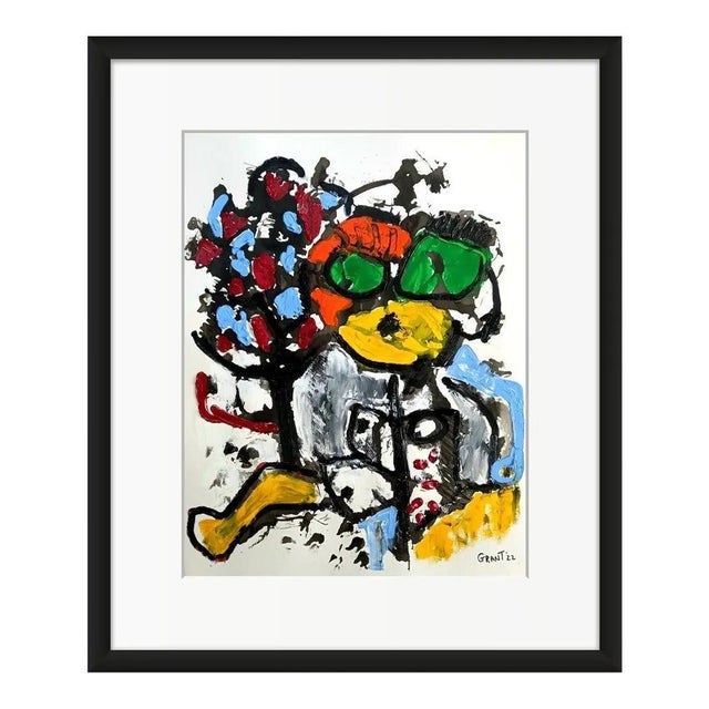 Black 19.6" X 25.5" Contemporary Abstract Figurative Oil Painting, Unframed For Sale - Image 8 of 9