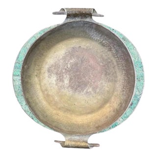 Late 20th Century Emilia Castillo Taxco Mexico Silver Plate Malachite Large 16.75" Serving Tray Bowl For Sale