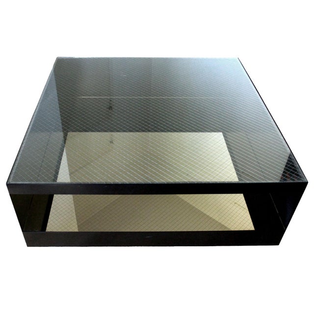 Contemporary 1980's Custom Modernist Minimal Grid Glass & Black Square Mirrored Display Coffee Table Inspired by Joseph d'Urso for Knoll For Sale - Image 3 of 8