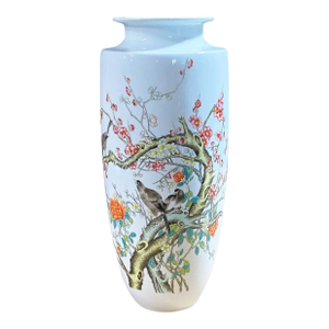 Vintage Chinoiserie Porcelain Egg Shell Vase 15" H