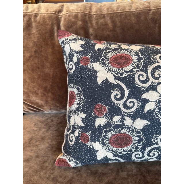 Indigo Block Print Sean Leffers XL Lumbar Pillow For Sale - Image 4 of 7