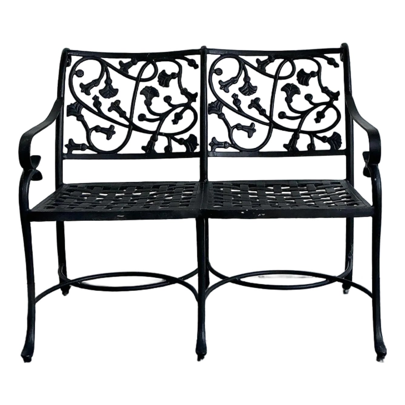 Vintage Wrought Iron Ivy Bench | Chairish
