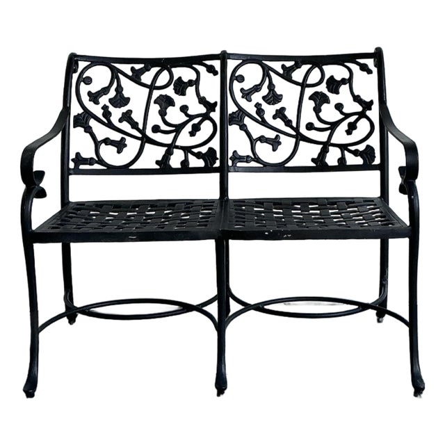 Vintage Wrought Iron Ivy Bench For Sale
