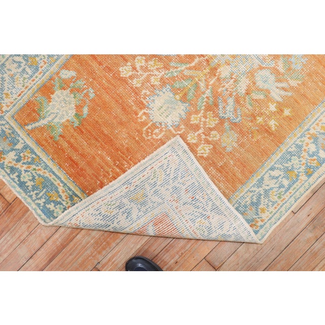 Antique Zabihi Collection Oushak Orange Floral Scatter Rug For Sale - Image 4 of 8