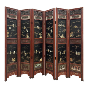 Early-20th Century Chinese Hardwood Folding Screen/Room Divider With Jade Inlay