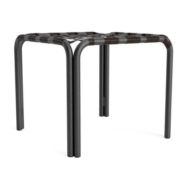 Not Yet Made - Made To Order Brown Jordan Kantan Aluminum Stacking Stool/Occasional Table, Vinyl Lace, Textured Pewter frame with Coffee fabric For Sale - Image 5 of 11
