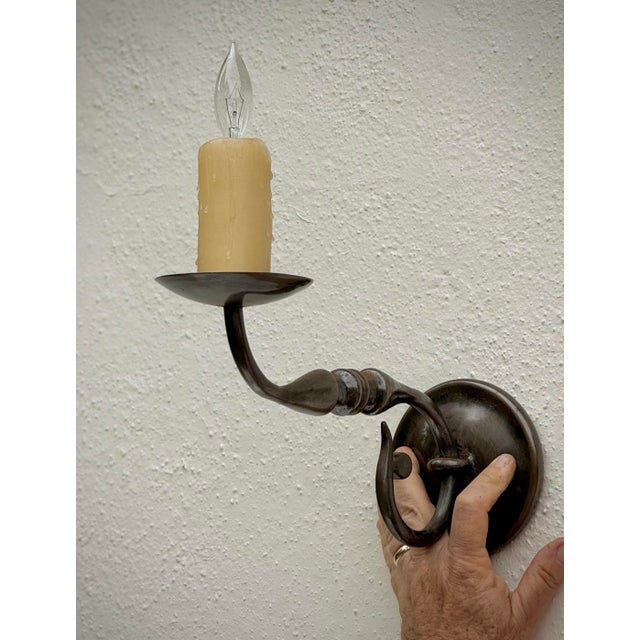 2010s Pair of X-Large Antiqued Brass Wall Sconces, Paul Ferrante For Sale - Image 5 of 11