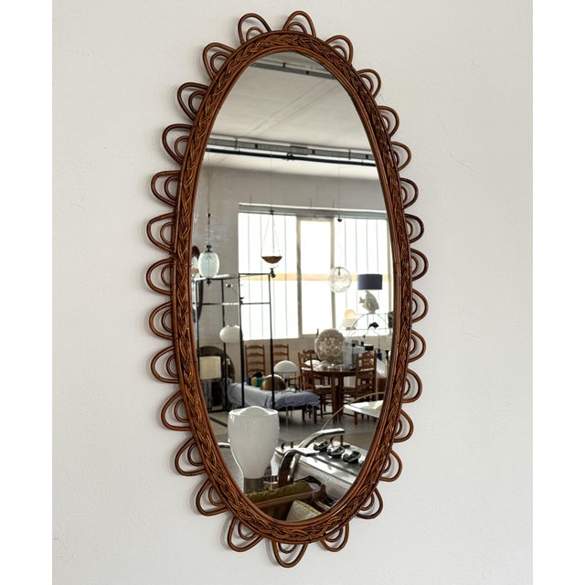 Large Vintage Italian Organic Wall Mirror in Rattan and Bamboo, 1960s For Sale - Image 9 of 15
