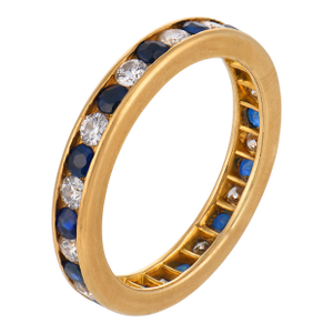 Mid 20th Century Tiffany & Co. Sapphire Diamond 18k Yellow Gold Band Ring, Size 10