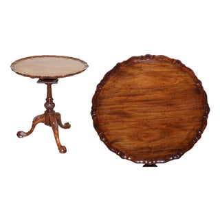 Hardwood Large Pie Crust Tilt Top Side Wine Plant Lamp Table, 1920s For Sale
