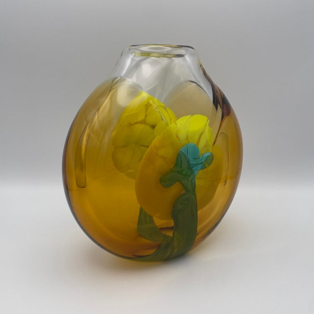 Turquoise Vintage Art Glass Vase in Yellow and Turquoise by Jiri Suhajek for Moser Karlsbad, 1970 For Sale - Image 8 of 16