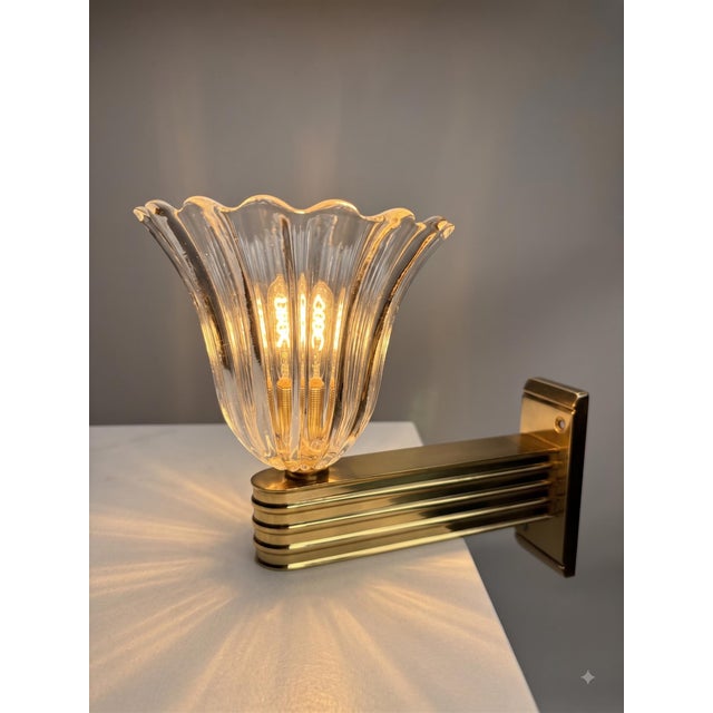 Mid-Century Murano Glass Wall Lamps in the style of Ercole Barovier, Italy, 1990s, Set of 4 For Sale - Image 3 of 11