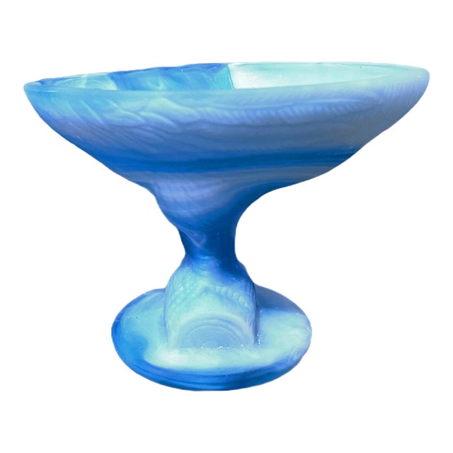1960s Blue Slag Pedestal Dish Bowl Mid-Century Design For Sale