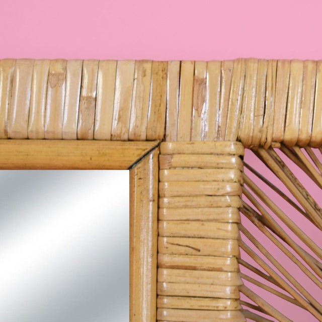 Mid-Century Modern Vintage Horizontal Buri Rattan Mirror For Sale - Image 3 of 4