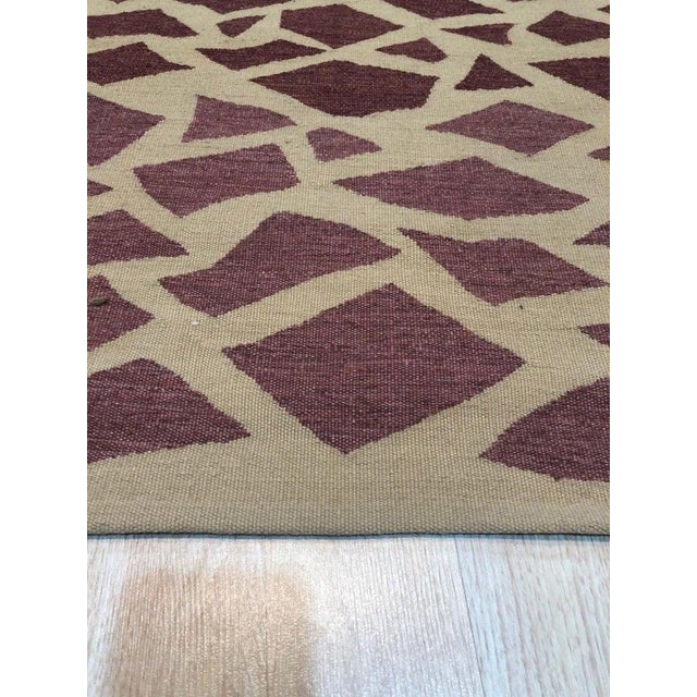 Contemporary 6x8 Purple Flat Weave Wool Fractured Mosaic Geometric Modern Carpet Rug For Sale - Image 3 of 3