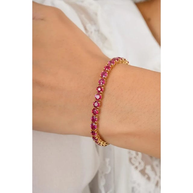 Not Yet Made - Made To Order 13.03 Ctw Natural Round Cut Ruby Tennis Bracelet for Women For Sale - Image 5 of 10