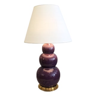Christopher Spitzmiller Large Three Ball Table Lamp – Plum Glazed Ceramic With 23k Gold Water Gilt Base For Sale