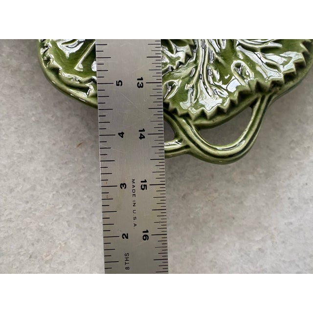 Antique Majolica Green Ceramic Tray Shaped Like Grape Leaves and Fruits, Made in Portugal. For Sale - Image 4 of 5