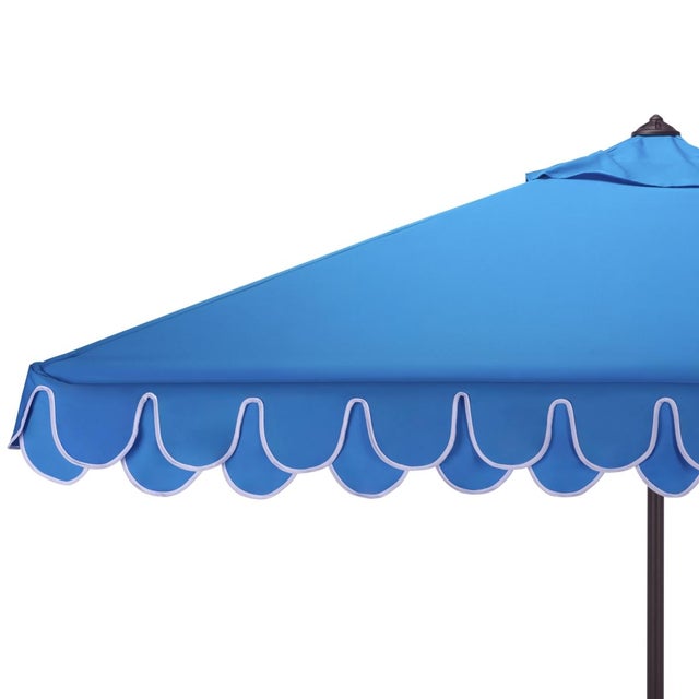 Modern Elegant Valance 7.5 Ft Square Umbrella, Pacific Blue With White Trim For Sale - Image 3 of 8