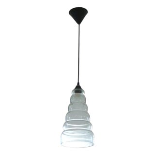 Vintage Mid-Century Modern Pendant Light Sculptural Clear Ribbed Blown Glass Shade For Sale