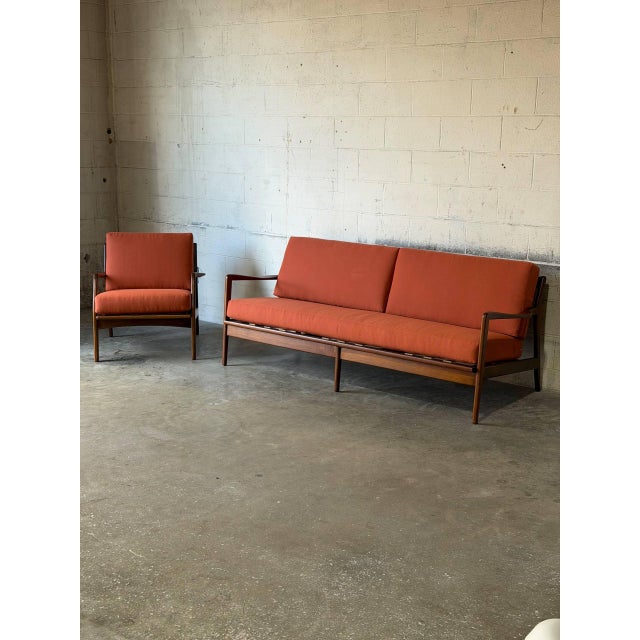 In Style of Ib Kofod-Larsen for Selig Teak Lounge Chair Newly Reupholstered Mid-Century Modern 1960s For Sale - Image 11 of 12