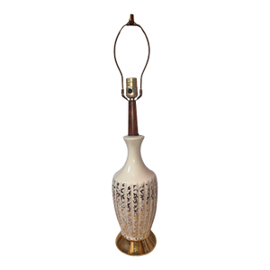 1960s Mid-Century Modern Ceramic Gold and Wooden Lamp