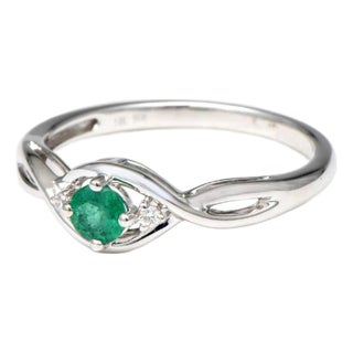 14KW Emerald(0.25) & Diamond Twist Ring, size 7.25 For Sale