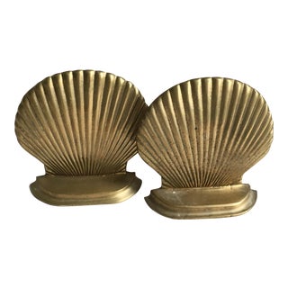 MId Century Brass Sea Shell Bookends - a Pair For Sale