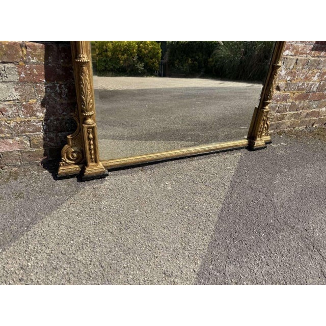 Large Antique 19th Century English Gilt Column Framed Overmantle Mirror. For Sale - Image 4 of 9