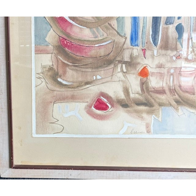 Wood Mid Century Abstract Watercolor Painting - Artist's Studio, Signed For Sale - Image 7 of 10