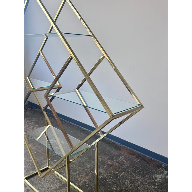 Brass Vintage Milo Baughman Style Diamond Brass and Glass Etagere, Attributed For Sale - Image 8 of 18