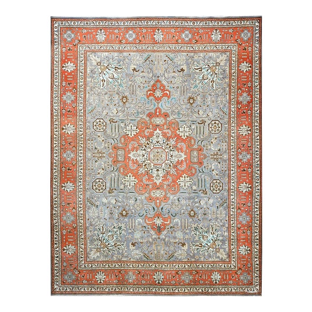 Antique Persian Tabriz Wool 10x13 Grey & Orange Handmade Area Rug #9901239 For Sale