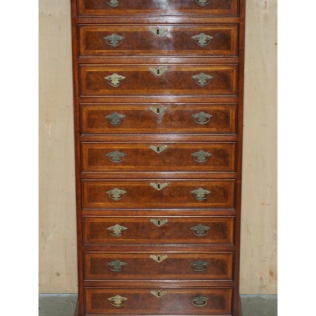 Burr Walnut Tallboy Chest of 10 Drawers For Sale - Image 5 of 18