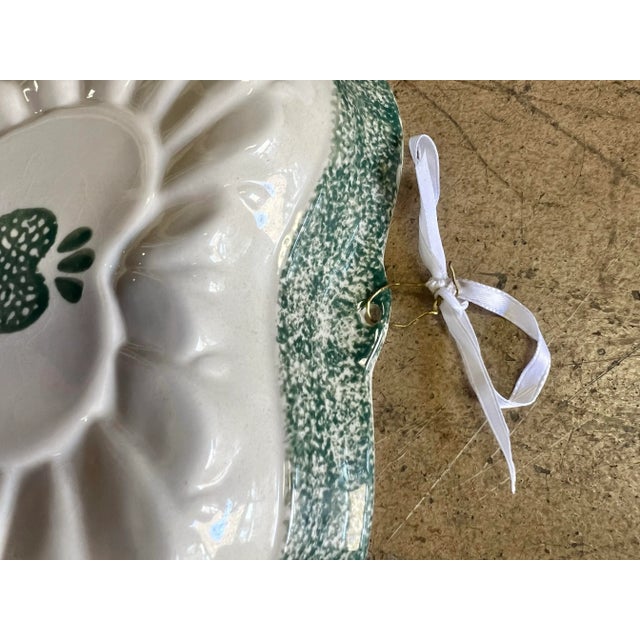 1980s Vintage Ceramic Mold Shaped Heart Spongeware Green For Sale - Image 5 of 5