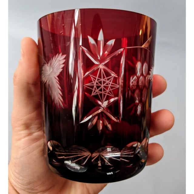 Vintage 1980s Ajka Ruby Red and Emerald Green Hand Cut Lead Crystal